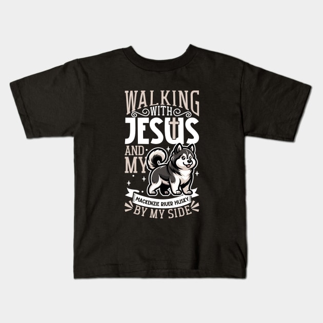 Jesus and dog - Mackenzie River Husky Kids T-Shirt by Modern Medieval Design